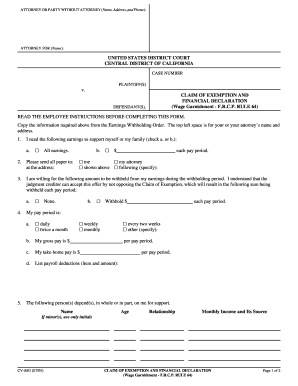 Claim of Exemption and Financial Declaration