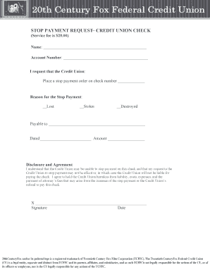 Stop Payment Request for Credit Union Check