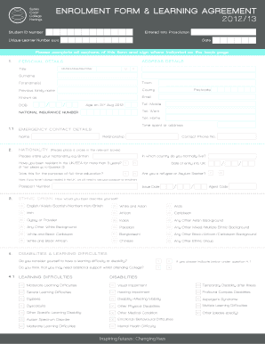 UK Student Enrollment Form & Learning Agreement