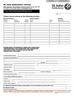 First Aid Training Booking Form