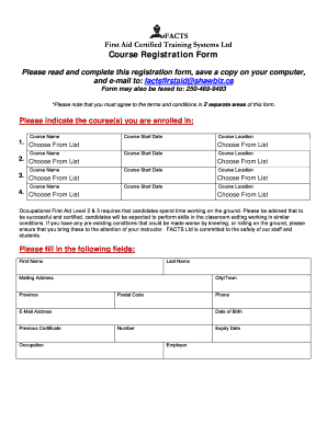 First Aid Course Registration Form
