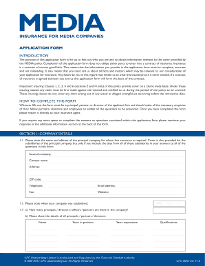 Media Liability Insurance Application Form