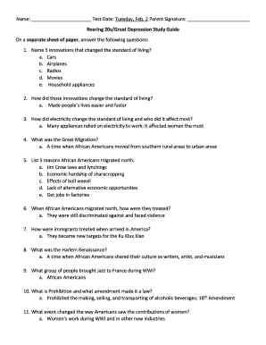 Roaring 20s/Great Depression Study Guide