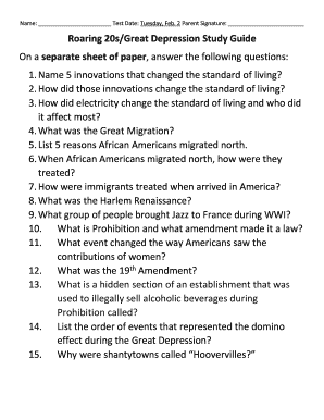 Roaring 20s/Great Depression Study Guide