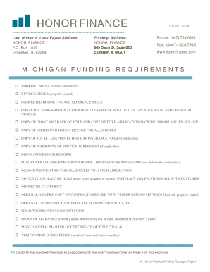 Honor Finance Michigan Funding Requirements