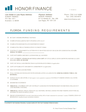 Honor Finance Florida Funding Requirements