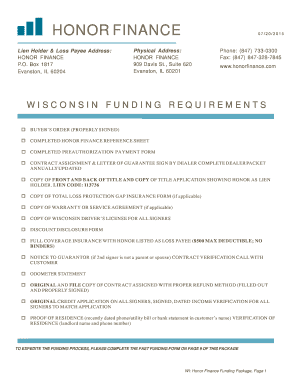 Wisconsin Funding Requirements Form