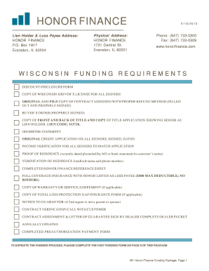Wisconsin Funding Requirements Form