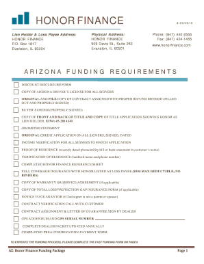 Arizona Funding Requirements Form
