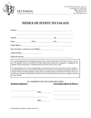 Notice of Intent to Vacate