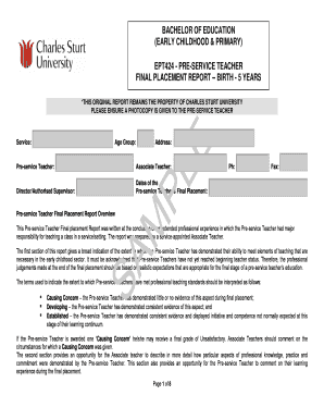 Pre-Service Teacher Final Placement Report