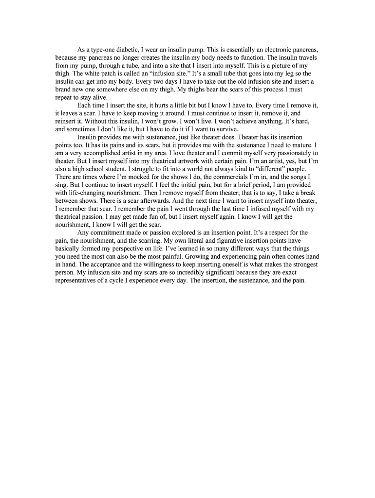 Fillable Online As a typeone diabetic, I wear an insulin pump Fax