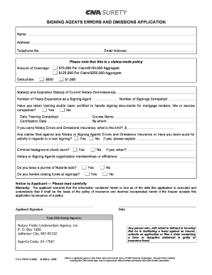 Signing Agent Errors and Omissions Insurance Application