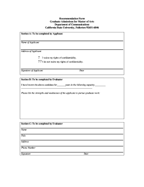 Graduate Admissions Recommendation Form