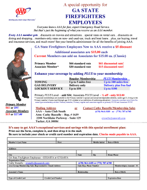 AAA Membership Enrollment Form for GA Firefighters