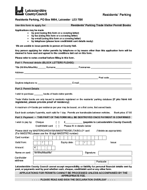 Residents' Parking Trade Visitor Permit Application