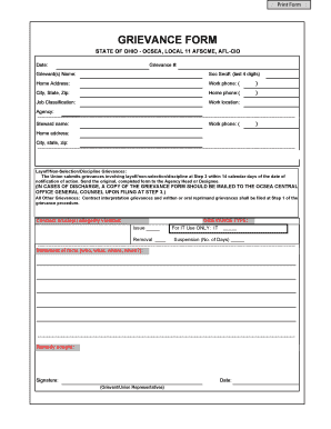 Ohio OCSEA Grievance Form