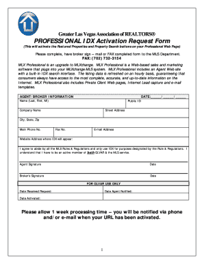 Greater Las Vegas IDX Activation Request Form