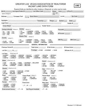 Vacant Land Data Form