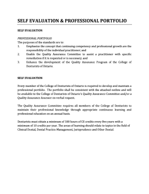 Ontario Denturist Self Evaluation and Professional Portfolio