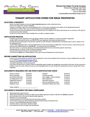 Tenant Application Form for NRAS Properties