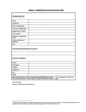 EU Tender Administrative Identification Form