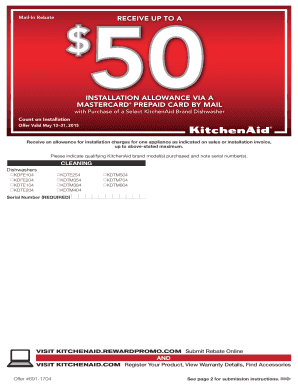 KitchenAid Dishwasher Installation Rebate Form