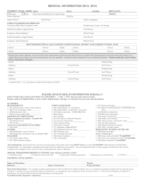 Student Medical and Emergency Information Form