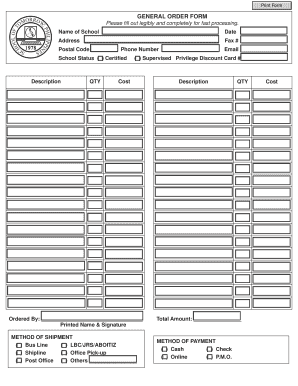 General Order Form