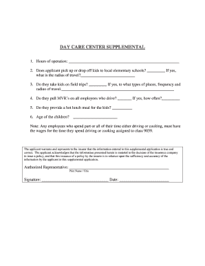 Day Care Center Supplemental Application
