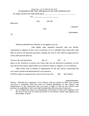 Summons for Defendant Appearance