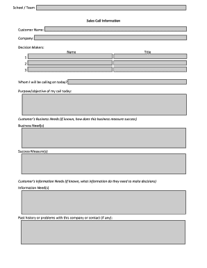 Sales Call Information Form