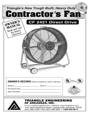 Contractor Fan Owner's Manual