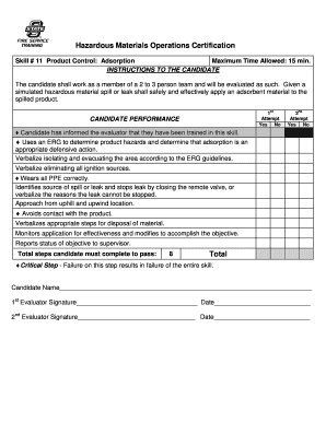 Hazardous Materials Operations Certification Skill # 11 Product Control: Adsorption Maximum Time Allowed: 15 min