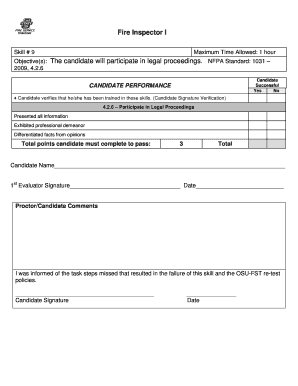 Fire Inspector Legal Proceedings Evaluation Form