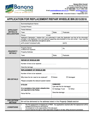 Application for Replacement/Repair Wheelie Bin