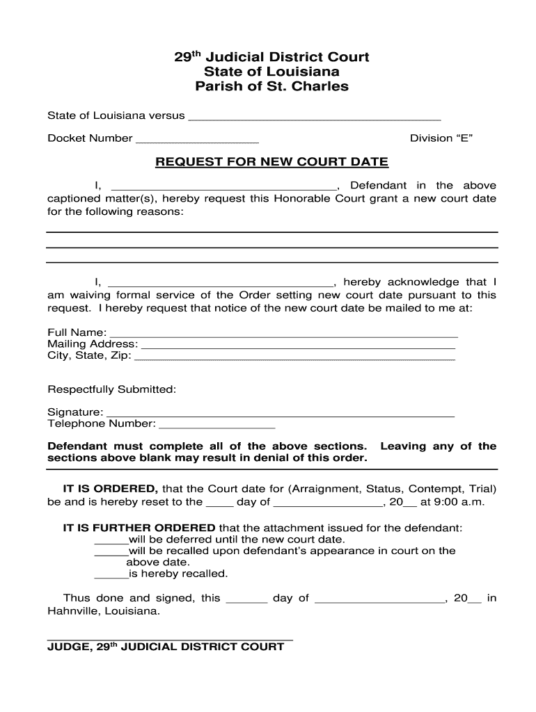 New Court Date Parish Fill Online Printable Fillable Blank PdfFiller