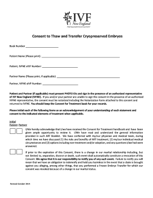 Consent to Thaw and Transfer Cryopreserved Embryos