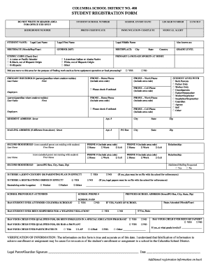 Columbia School District Student Registration Form