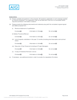 AIG Australia Contractors Pollution Liability Asbestos Proposal Form