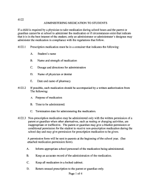 School Medication Administration Policy and Form