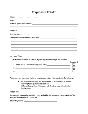 Request to Retake Quiz or Test Form