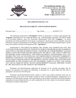 Pro Ambitions Hockey Liability Waiver