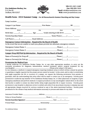 2014 Summer Camp Health Form
