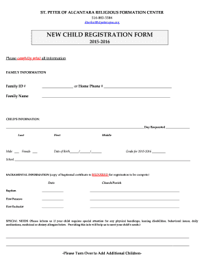 Categories for a potluck - NEW CHILD REGISTRATION FORM - bstpeterofalcantarabborgb