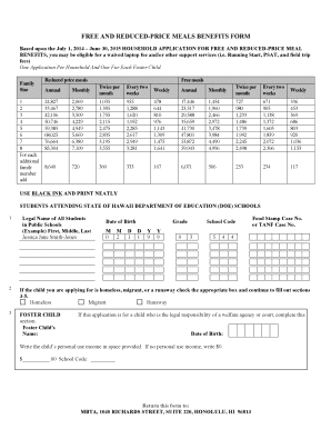Hawaii Free and Reduced-Price Meals Application