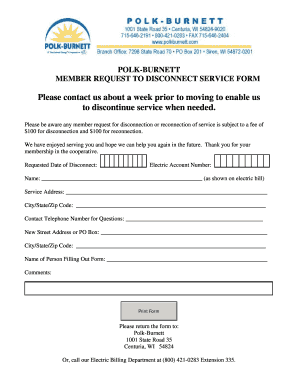 Polk-Burnett Service Disconnection Request Form