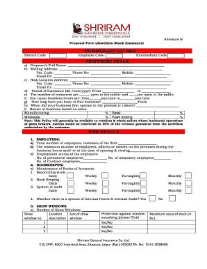 Jewellers Block Insurance Proposal Form
