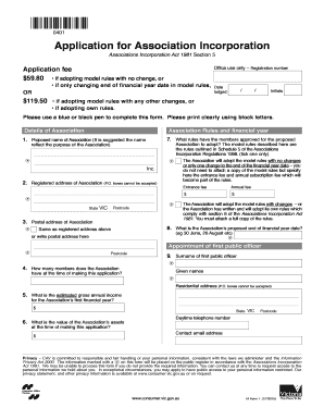 Application for Association Incorporation