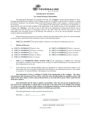 Instrument of Proxy for Annual Meeting of Shareholders